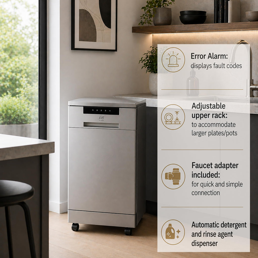 SD-9263SSC 18 Inch Portable Dishwasher Energy Star Stainless Steel Compact Dishwasher for RV Apartment Dorm