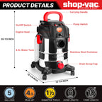 Wet Dry Upholstery Shampoo Vacuum Cleaner, 5 Gallon, 4.5 Peak HP, 3-in-1
