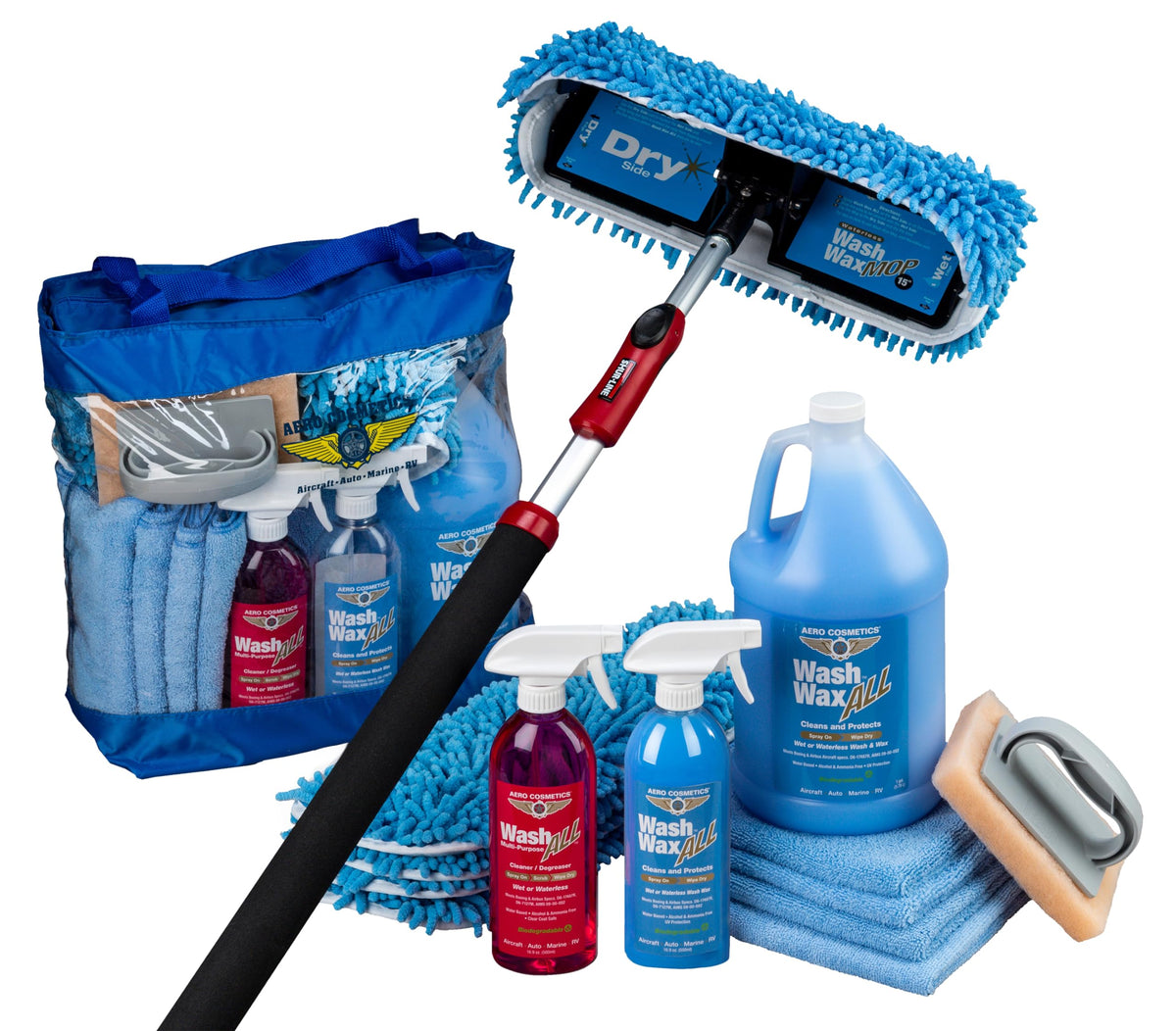No Rinse Waterless RV Wash Wax Mop Kit with 9 ft Pole for Boat Aircraft Car Truck and RV Cleaning