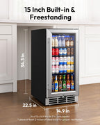 15 Inch Beverage Refrigerator 127 Cans Under Counter Refrigerator for Home Bar Office Kitchen