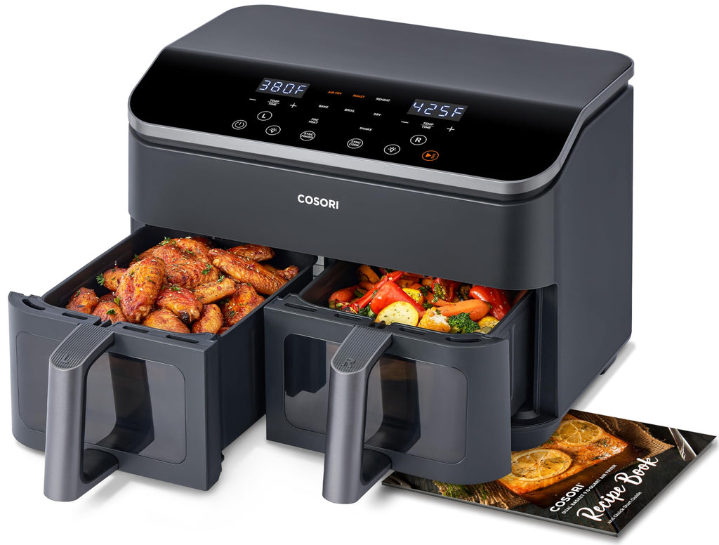Dual air fryer 9QT 10 in 1 with sync cook and finish max 450F dual zone large capacity family size