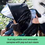 3Dlite Lightweight Folding Side by Side Double Stroller with 5 Point Harness for Infants Toddlers Black