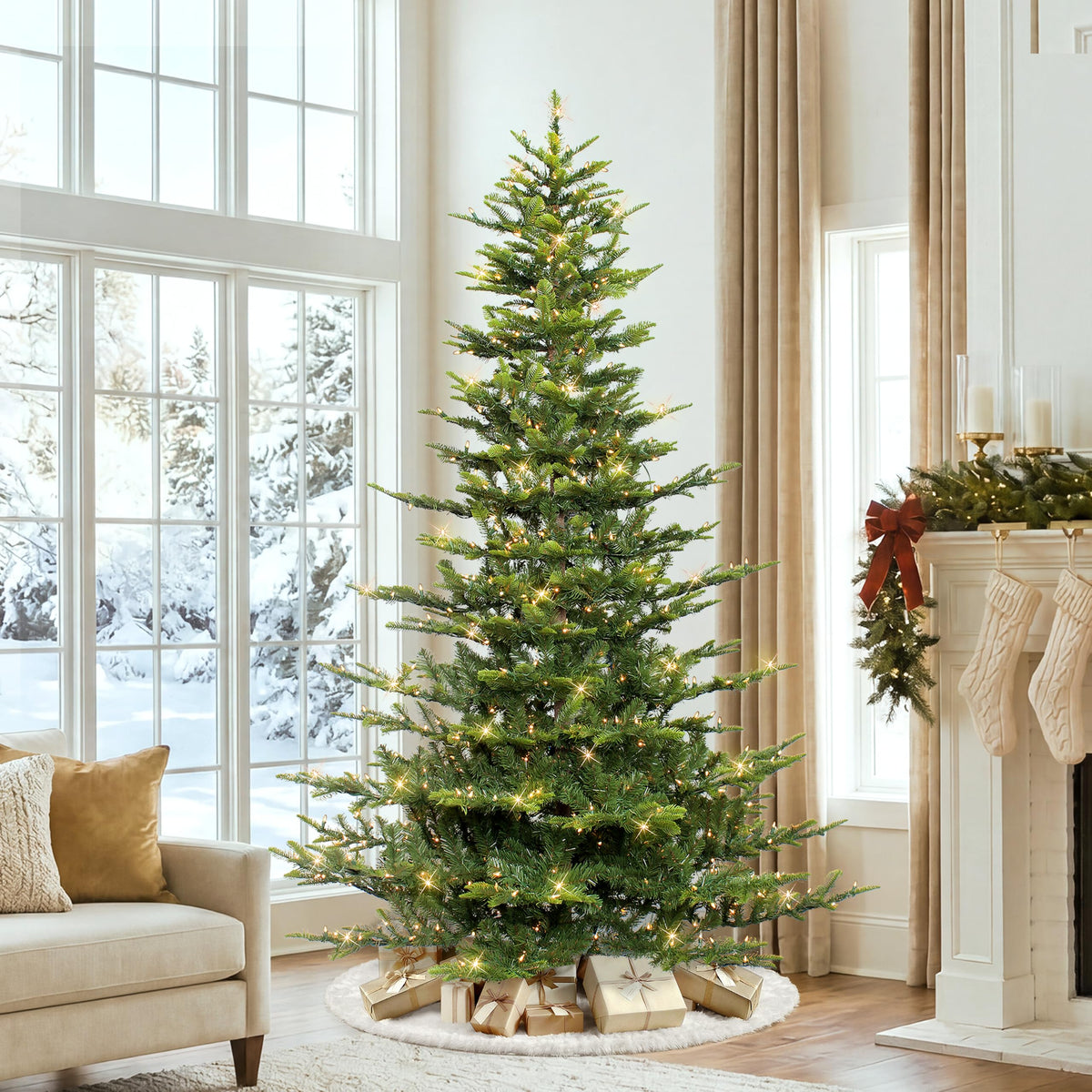 7.5ft pre lit Aspen Fir artificial Christmas tree for indoor holiday home party decoration
