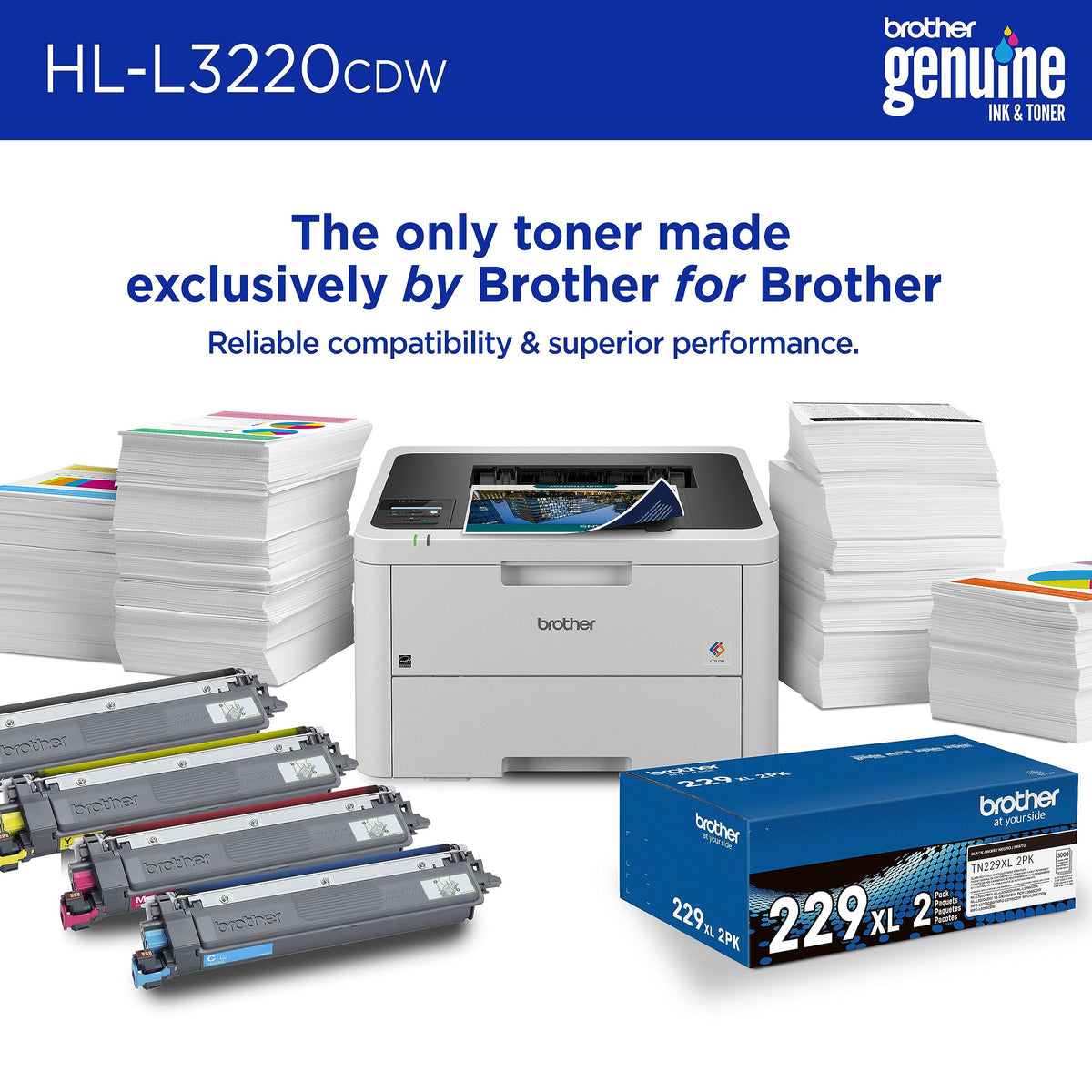 Color Laser Printer HL-L3220CDW Wireless 19 PPM Duplex Mobile Device Compatible 250 Sheet Tray Home Office