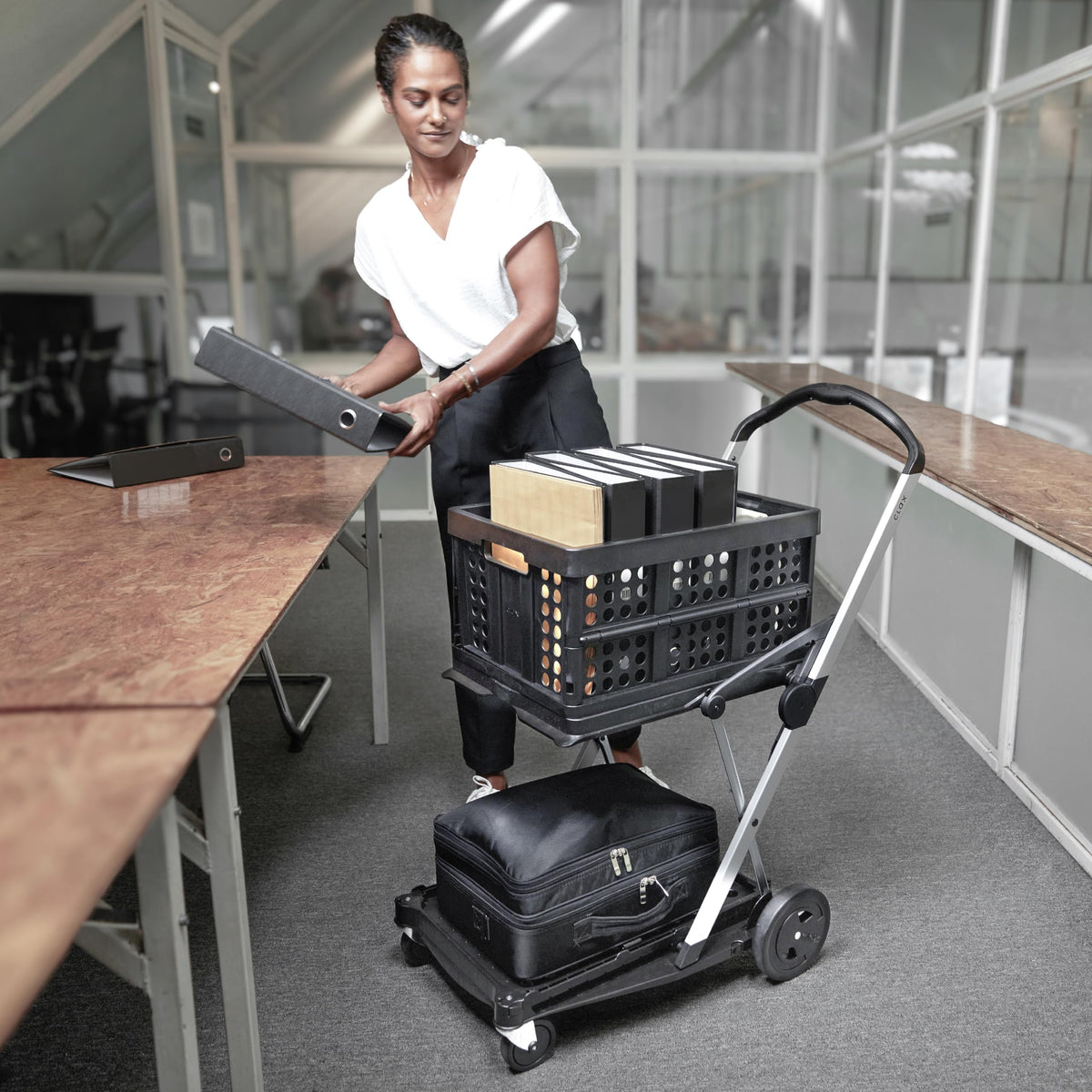 Original Multi Use Collapsible Shopping Cart Mobile Folding Trolley with 2 Crates Black