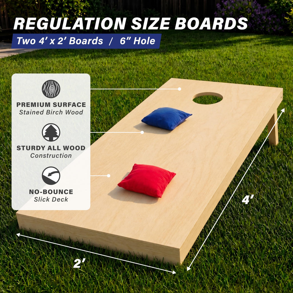 Solid Wood Premium Cornhole Set 4 x 2 ft or 3 x 2 ft Game Boards with 8 Cornhole Toss Bags