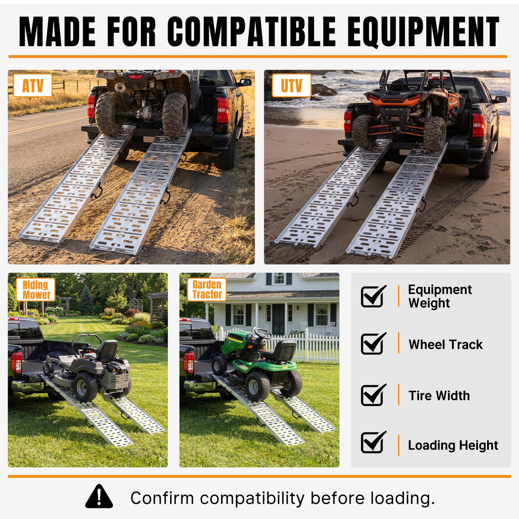 7.5 Ft Aluminum Loading Ramps for Pickup Trucks and ATVs, 2 Pack