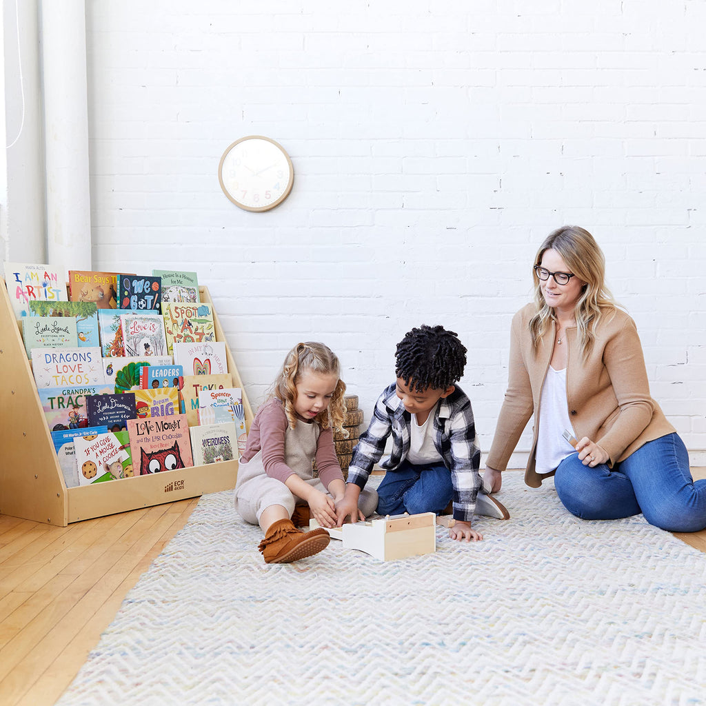 Single Sided Wooden Book Display Shelf for Kids Classroom, 5 Shelves