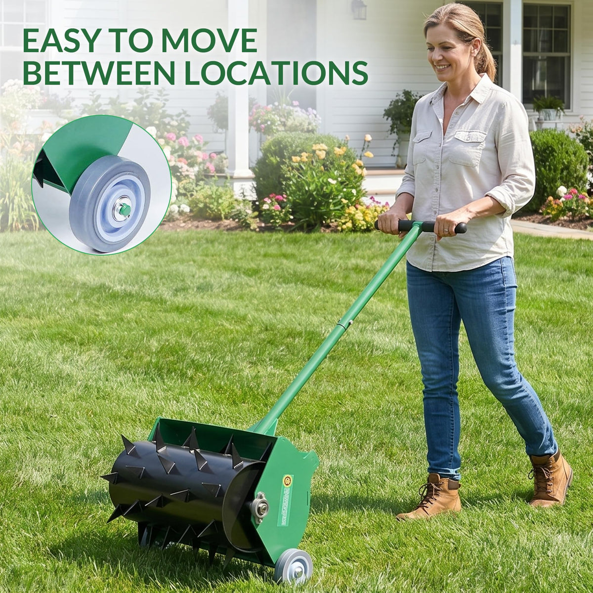 Rolling Lawn Aerator Heavy Duty Push Spike Aeration Tool Up to 55 lbs Manual Rotary Grass Aerator for Yard