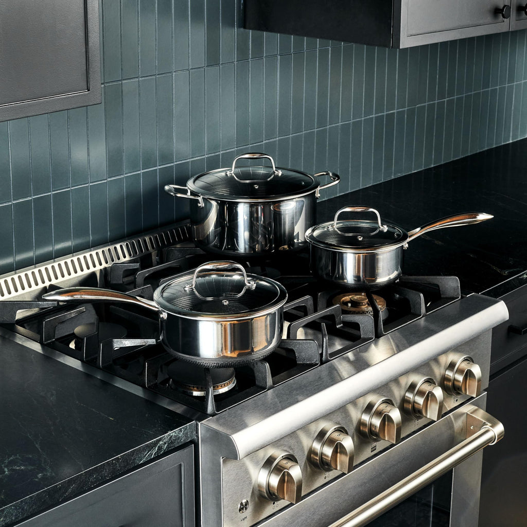 Hybrid nonstick 6 piece pot set with trivets 2 3 and 8 quart pots and lids kitchen cookware set