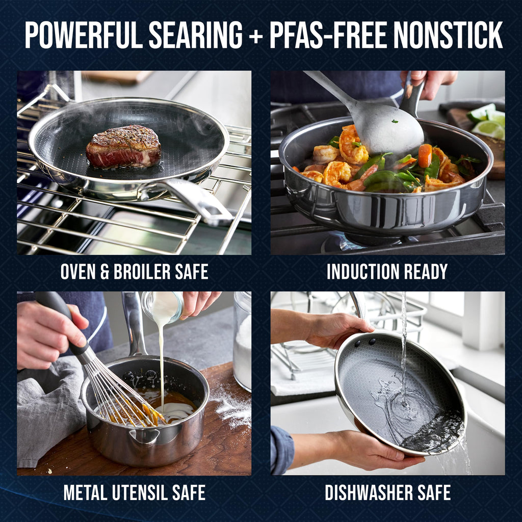Hybrid 12 piece stainless steel nonstick cookware set for kitchen cooking with pots pans and lids