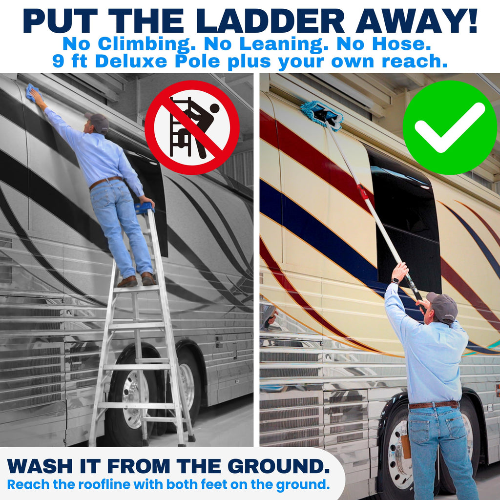 No Rinse Waterless RV Wash Wax Mop Kit with 9 ft Pole for Boat Aircraft Car Truck and RV Cleaning