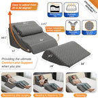 Adjustable Orthopedic Bed Wedge Pillow Set Memory Foam Back Knee Leg Pain Relief Gray Post Surgery Recovery