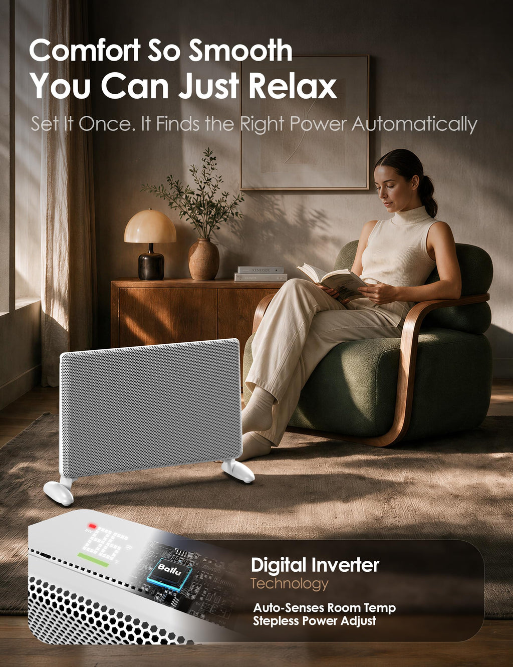 Mica Infrared Panel Heater Large Room Smart Quiet Programmable Thermostat WiFi Control Energy Efficient Indoor