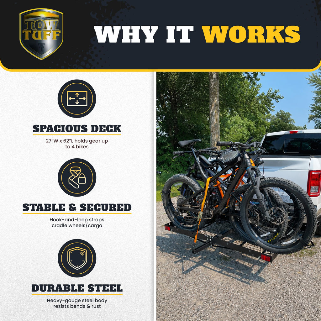 Cargo Carrier with Bike Rack 500 lb Capacity Black Heavy Duty Steel Fits 2 Inch Tow Receiver
