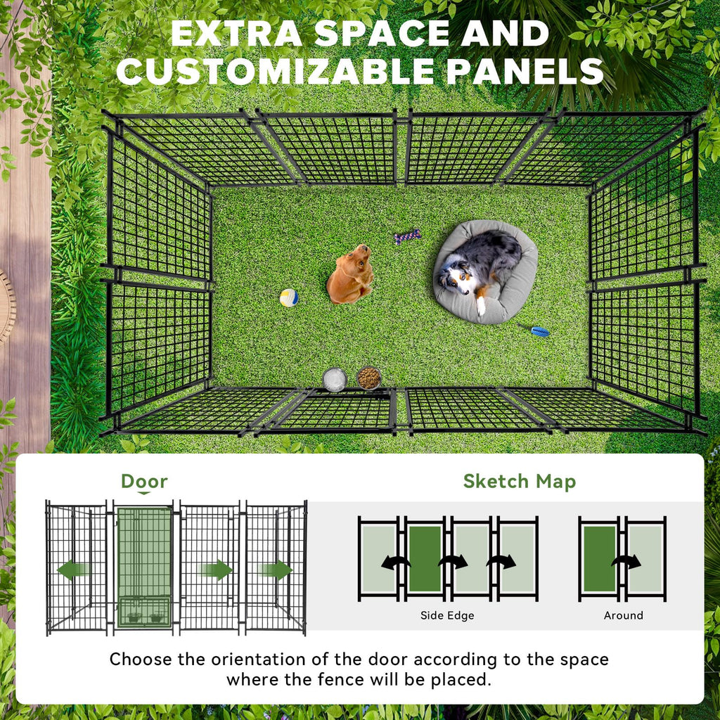 8x4x6 FT Outdoor Dog Kennel for Large Dogs with Silver Roof Heavy Duty Metal Pet Enclosure Exercise Run