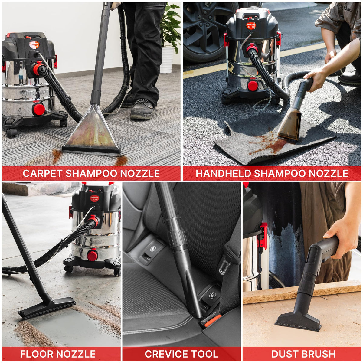 Wet Dry Upholstery Shampoo Vacuum Cleaner, 5 Gallon, 4.5 Peak HP, 3-in-1