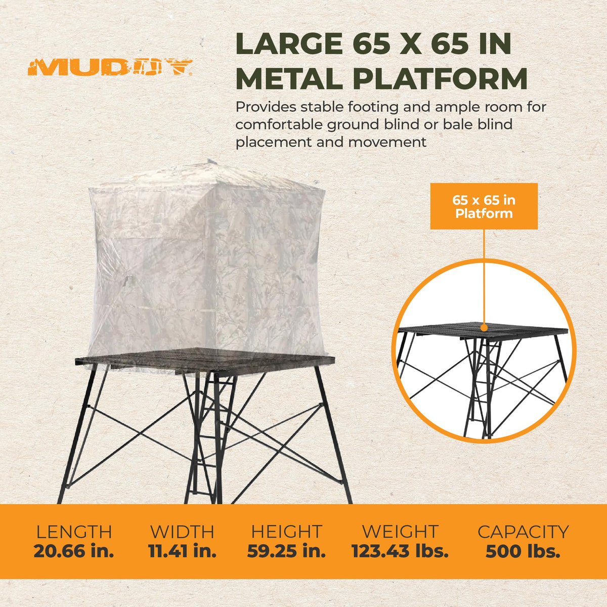 Ground Blind Platform 65 L x 65 W Steel Outdoor Hunting Trap Door Heavy Duty Portable Base