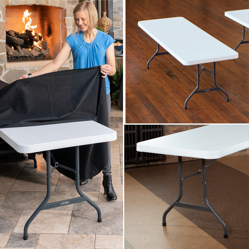 22980 Commercial Folding Table 8 Foot White Granite HDPE Top Portable Heavy Duty Steel Frame