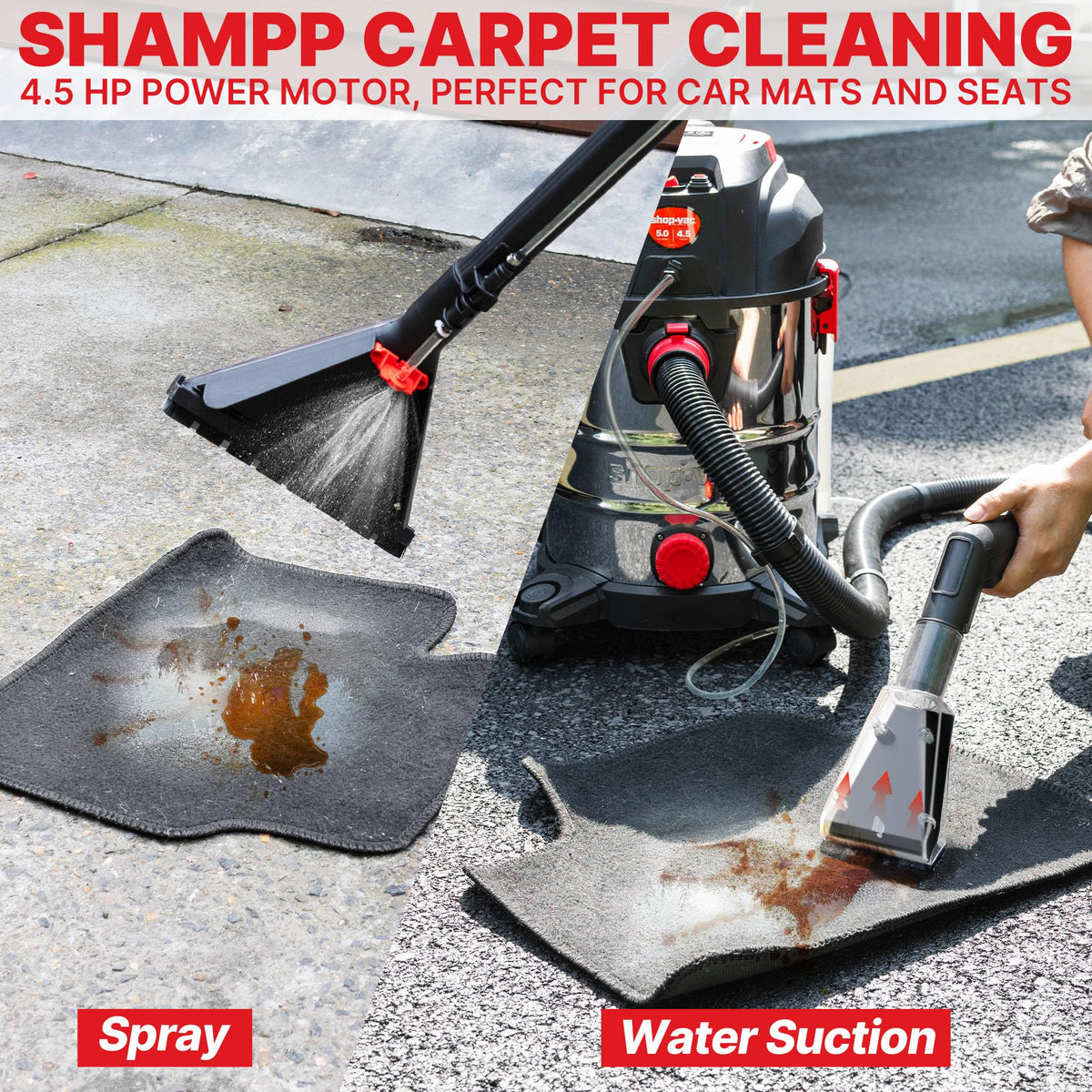 Wet Dry Upholstery Shampoo Vacuum Cleaner, 5 Gallon, 4.5 Peak HP, 3-in-1