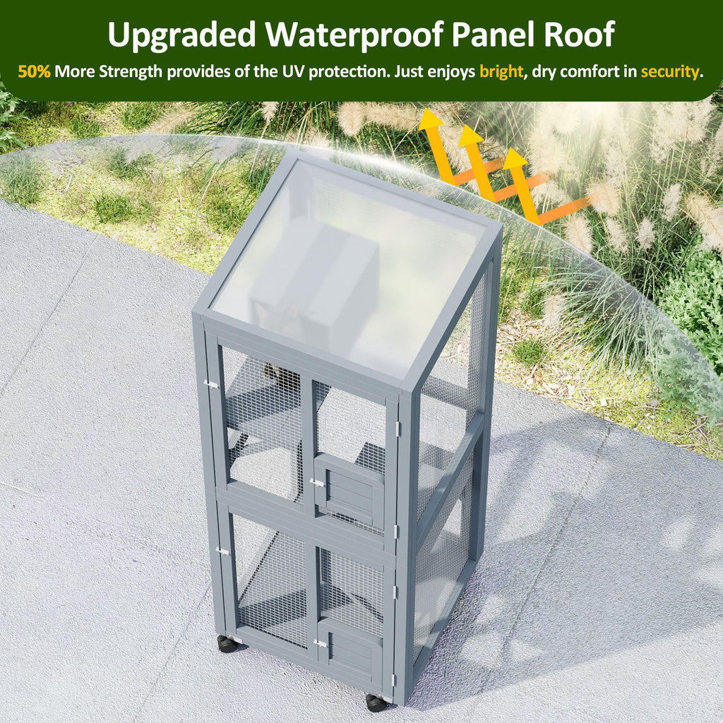 64Inch Outdoor Catio Cat Enclosure Large Cat House Cat Patio Grey for Backyard Garden and Patio