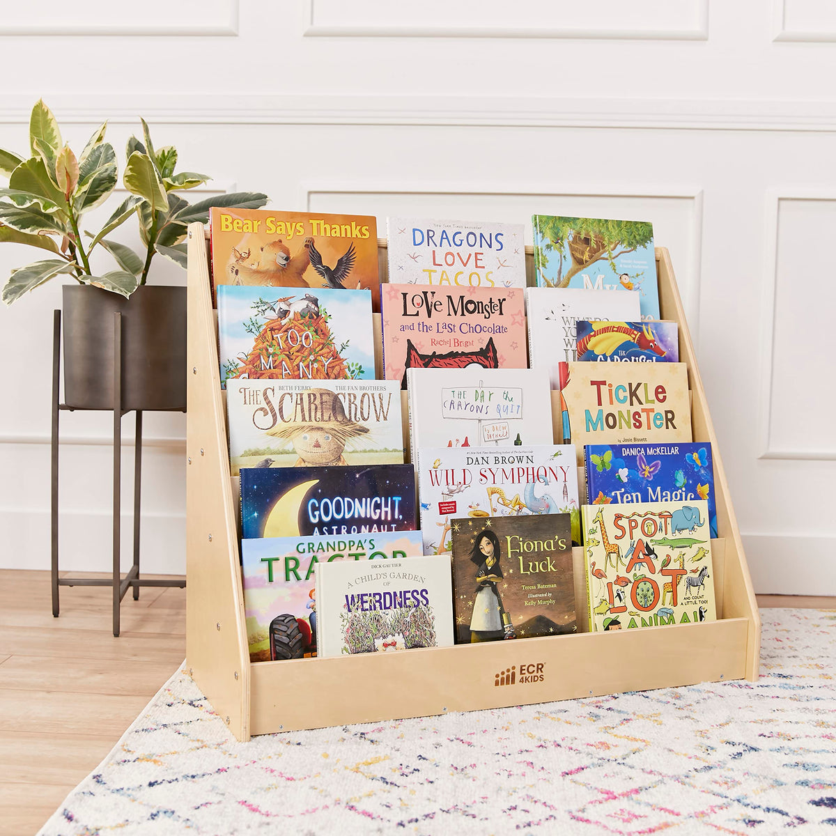 Single Sided Wooden Book Display Shelf for Kids Classroom, 5 Shelves