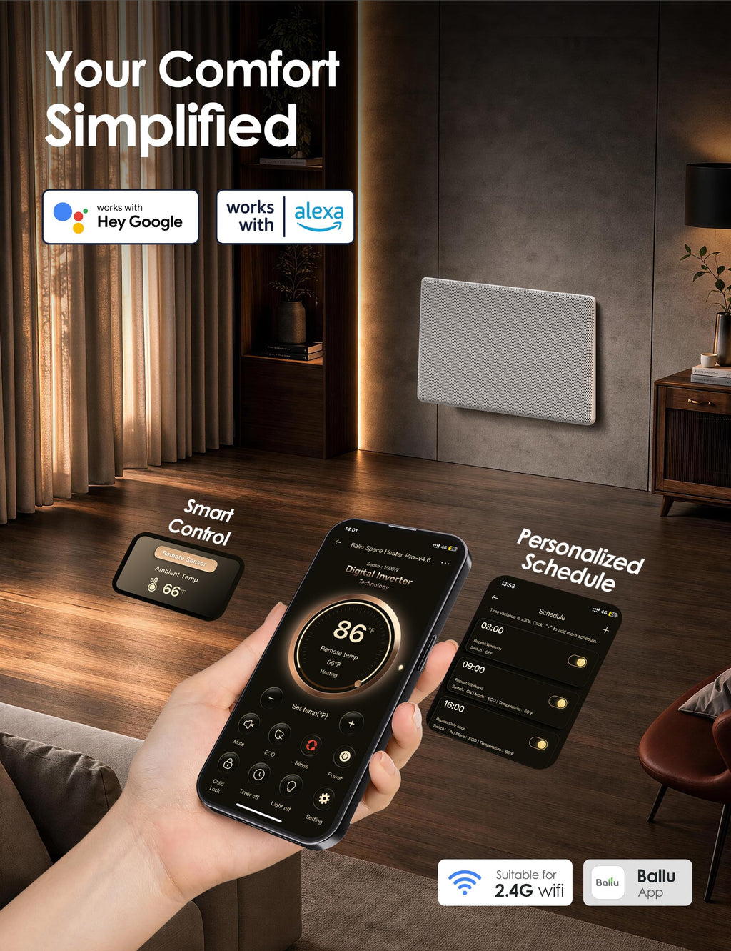 Mica Infrared Panel Heater Large Room Smart Quiet Programmable Thermostat WiFi Control Energy Efficient Indoor