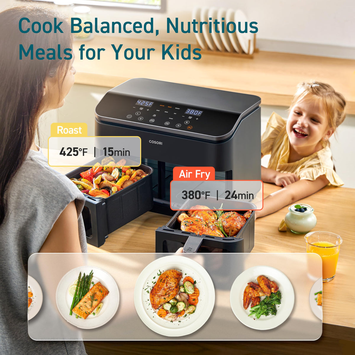 Dual air fryer 9QT 10 in 1 with sync cook and finish max 450F dual zone large capacity family size