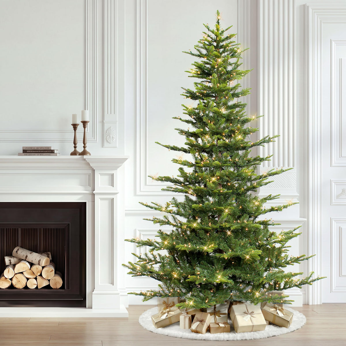 7.5ft pre lit Aspen Fir artificial Christmas tree for indoor holiday home party decoration