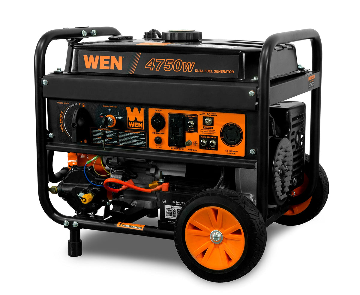 4750 Watt 120V 240V Dual Fuel Portable Power Generator with Wheel Kit and Electric Start DF475T
