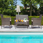 Patio furniture 4 pieces conversation set brown and beige outdoor sofa set for garden backyard