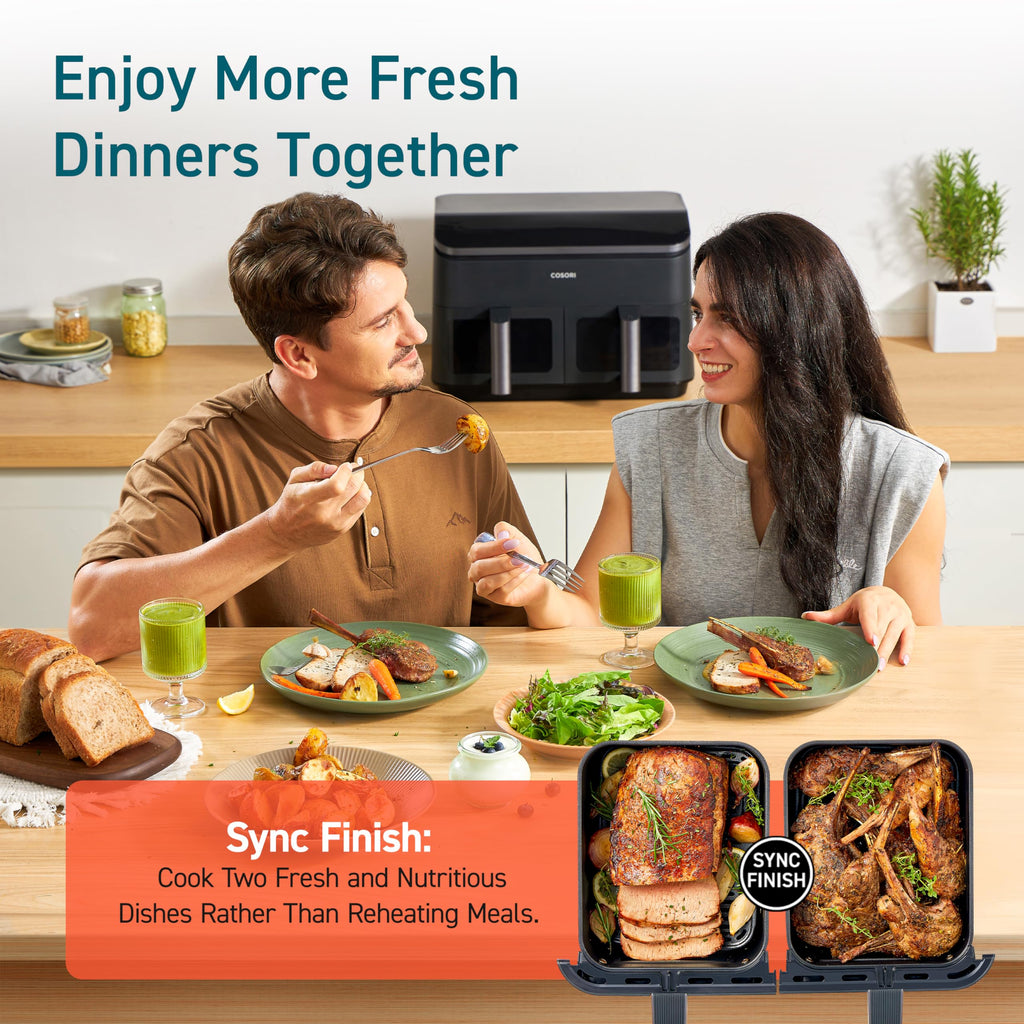 Dual air fryer 9QT 10 in 1 with sync cook and finish max 450F dual zone large capacity family size