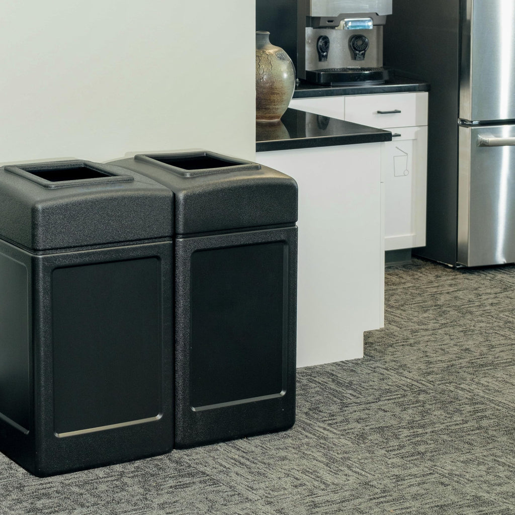 732101 Open Top Indoor Outdoor Square 42 Gallon Large Heavy Duty Waste Trash Container Bin Black