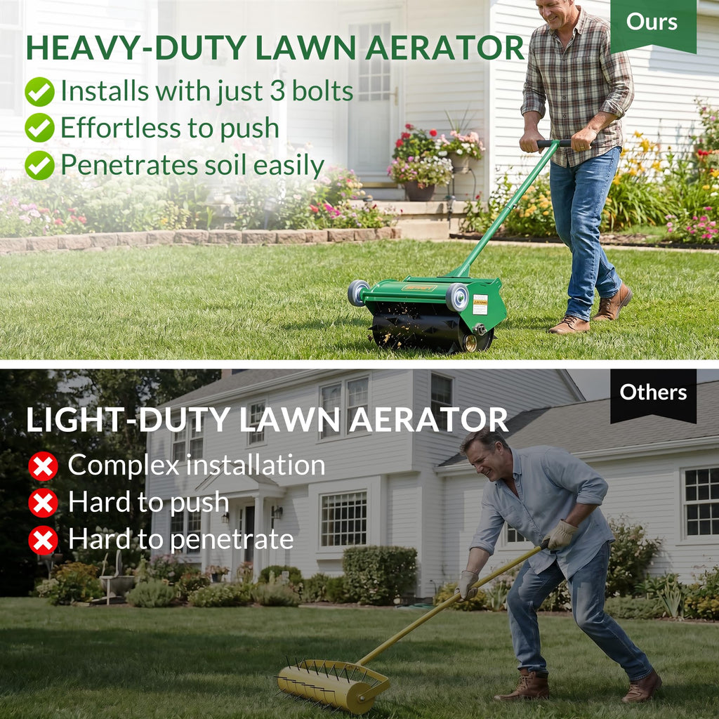 Rolling Lawn Aerator Heavy Duty Push Spike Aeration Tool Up to 55 lbs Manual Rotary Grass Aerator for Yard