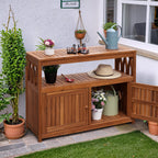 Acacia Wood Outdoor Storage Cabinet Waterproof Potting Table with Weather Resistant Brown Finish