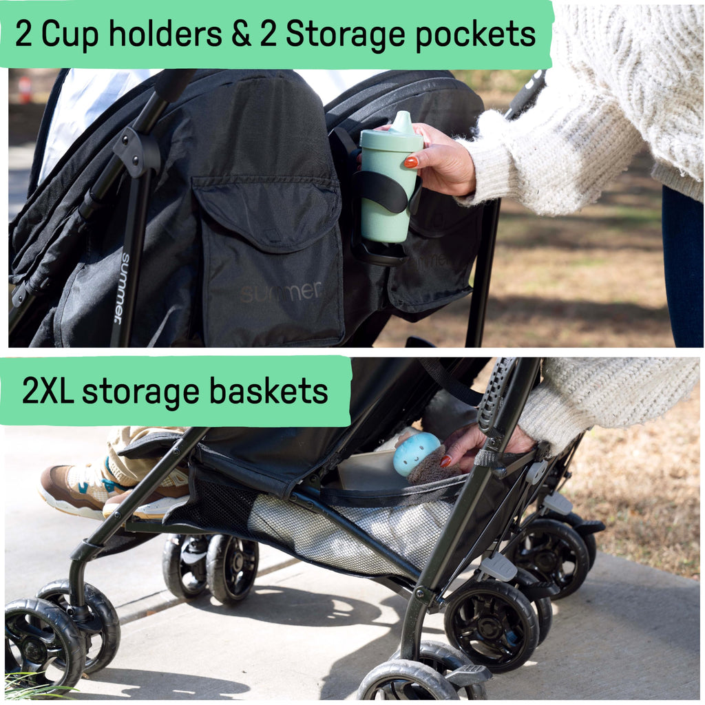 3Dlite Lightweight Folding Side by Side Double Stroller with 5 Point Harness for Infants Toddlers Black