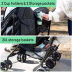 3Dlite Lightweight Folding Side by Side Double Stroller with 5 Point Harness for Infants Toddlers Black