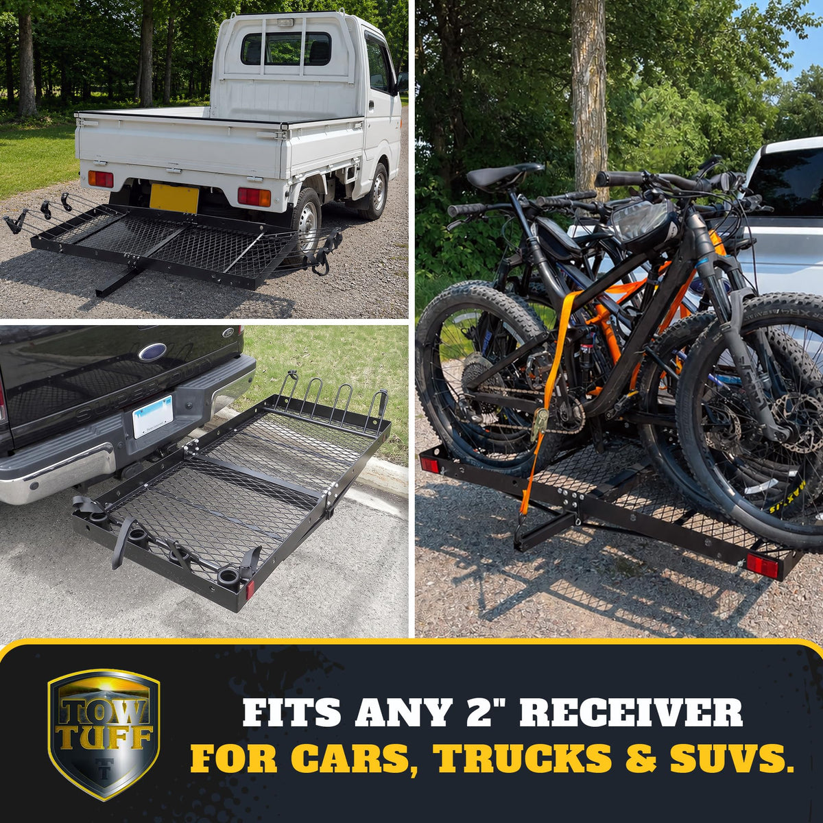 Cargo Carrier with Bike Rack 500 lb Capacity Black Heavy Duty Steel Fits 2 Inch Tow Receiver