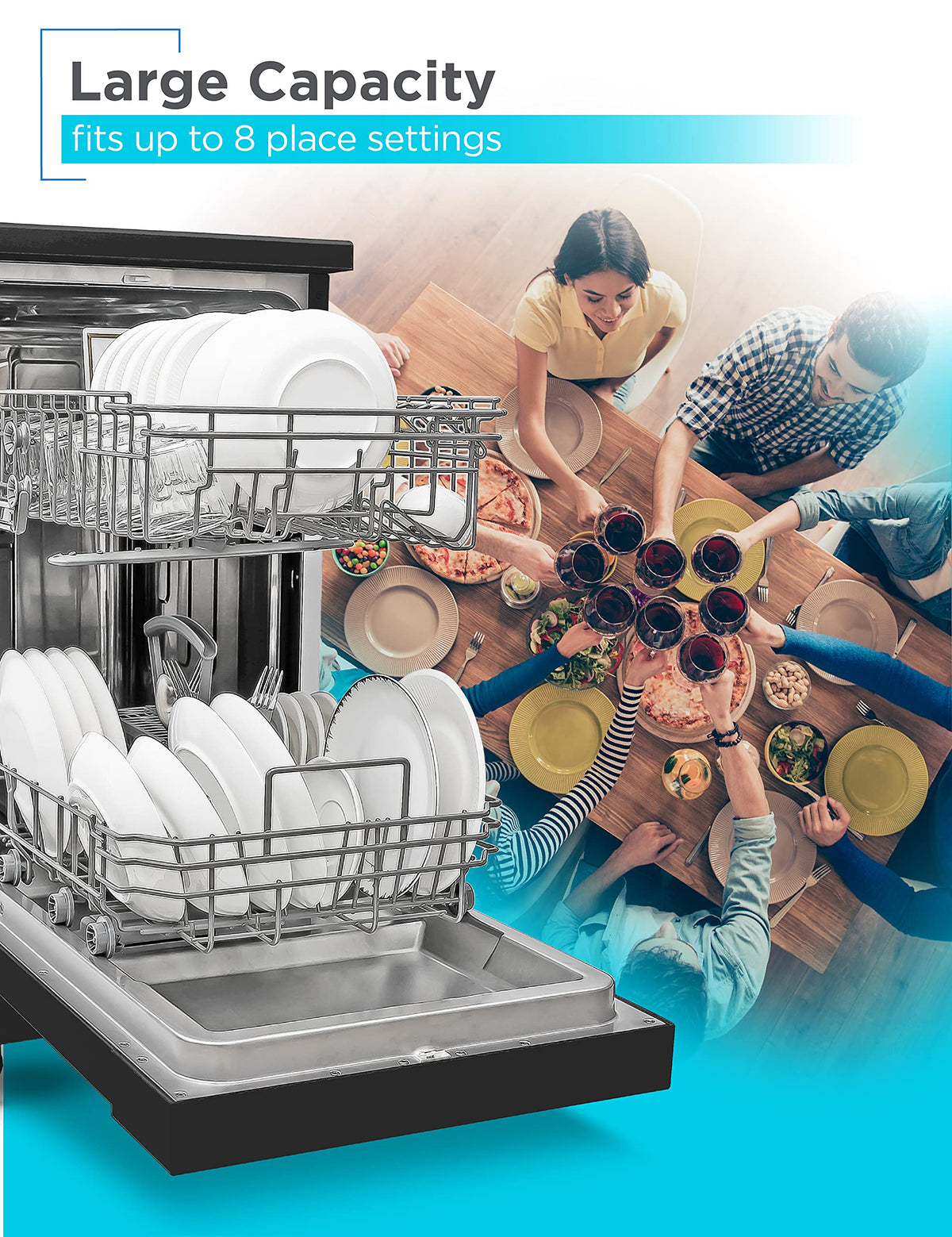 18 Inch Portable Dishwasher Energy Star BPD8B Black Compact Efficient Design for Small Spaces