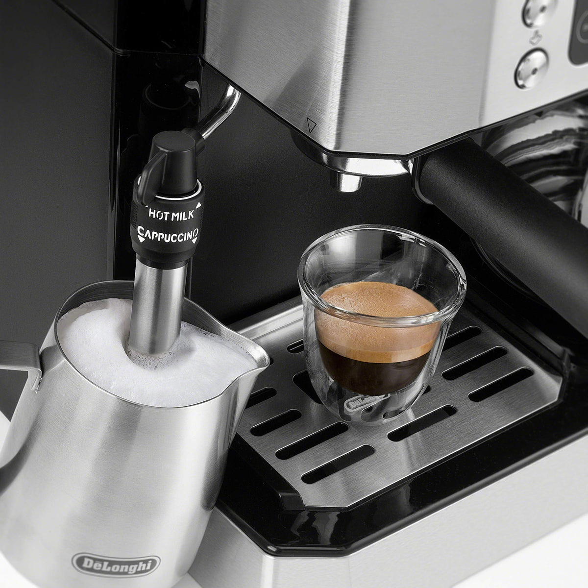 All in One Espresso and Coffee Maker 10 Cup Pot with Milk Frother for Home Cafe Latte Cappuccino