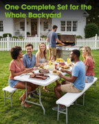 6FT Folding Table and 2 Chairs Set Sturdy Portable Picnic Table for Camping Garden BBQ White