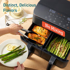 Dual air fryer 9QT 10 in 1 with sync cook and finish max 450F dual zone large capacity family size