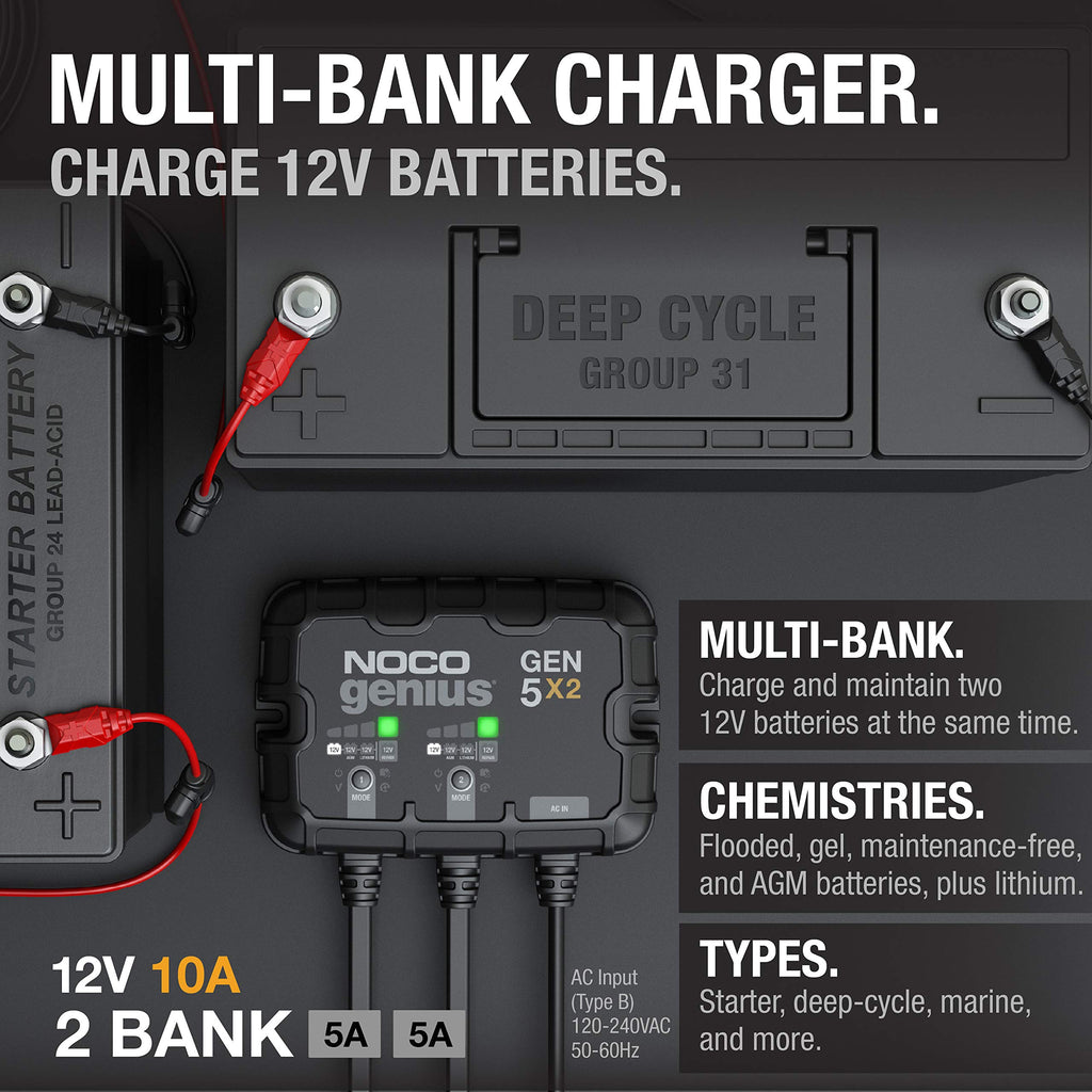 GEN5X2 12V 10A 2 Bank Onboard Marine Battery Charger and Maintainer Waterproof Smart for Boat RV