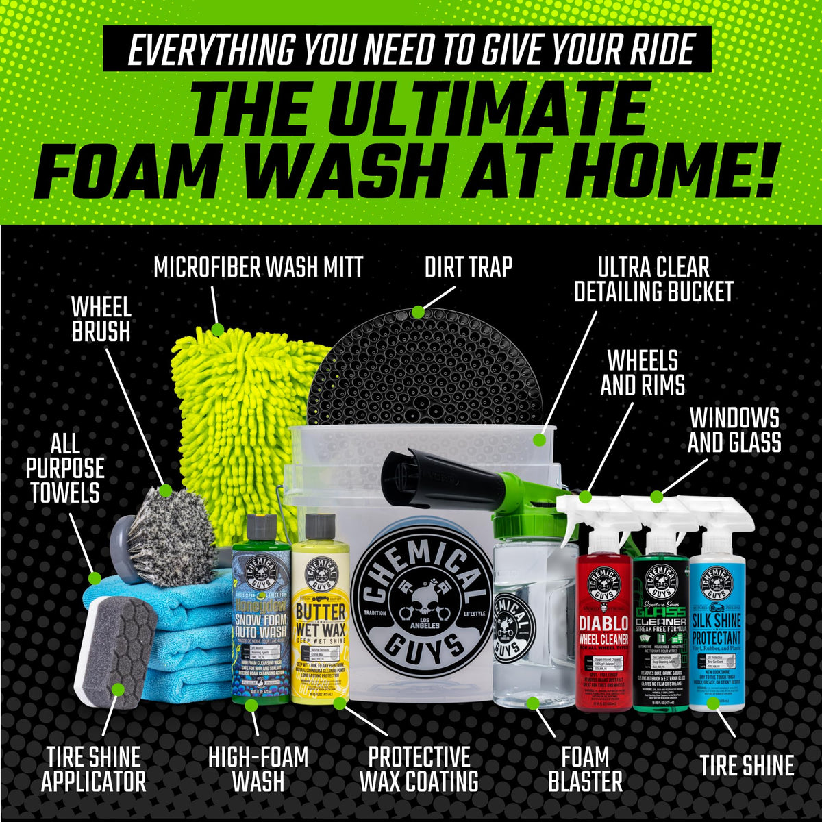 14 Piece Car Wash Kit with Foam Blaster 6 Foam Gun Wash Mitt Towels Cleaning Accessories Set