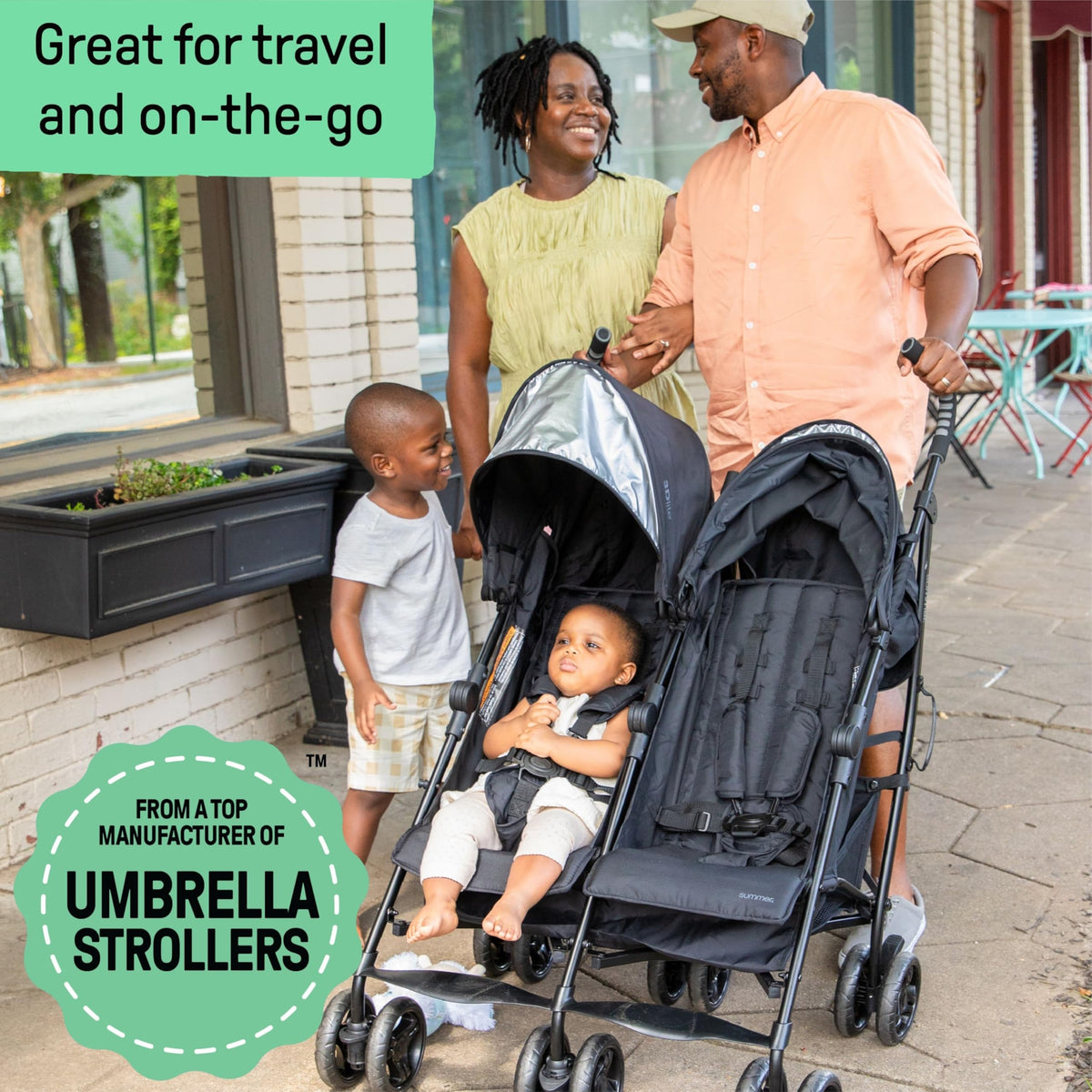 3Dlite Lightweight Folding Side by Side Double Stroller with 5 Point Harness for Infants Toddlers Black