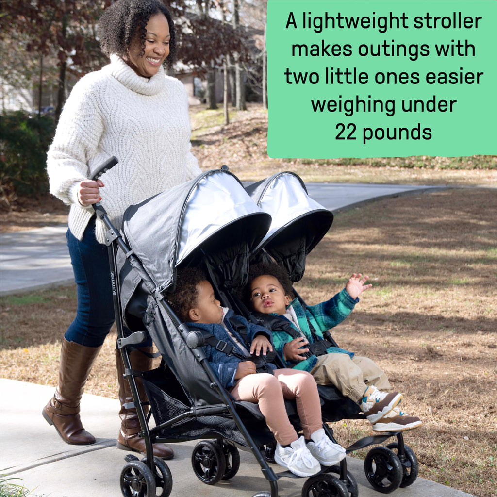 3Dlite Lightweight Folding Side by Side Double Stroller with 5 Point Harness for Infants Toddlers Black