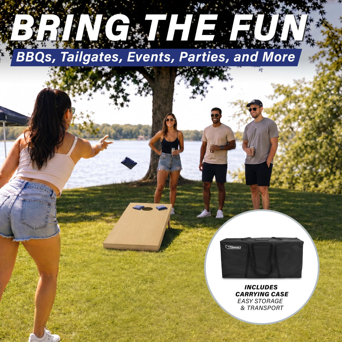 Solid Wood Premium Cornhole Set 4 x 2 ft or 3 x 2 ft Game Boards with 8 Cornhole Toss Bags