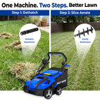 16 Inch Electric Dethatcher Scarifier 15A Copper Motor 5 Position Depth Adjust 14.5 gal Bag 2 in 1 Walk Behind