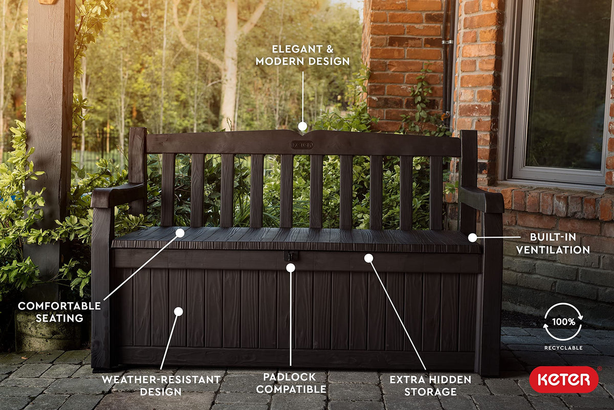 Solana 70 Gal Outdoor Storage Bench Waterproof Weather Resistant Patio Pool Accessories Deck Box