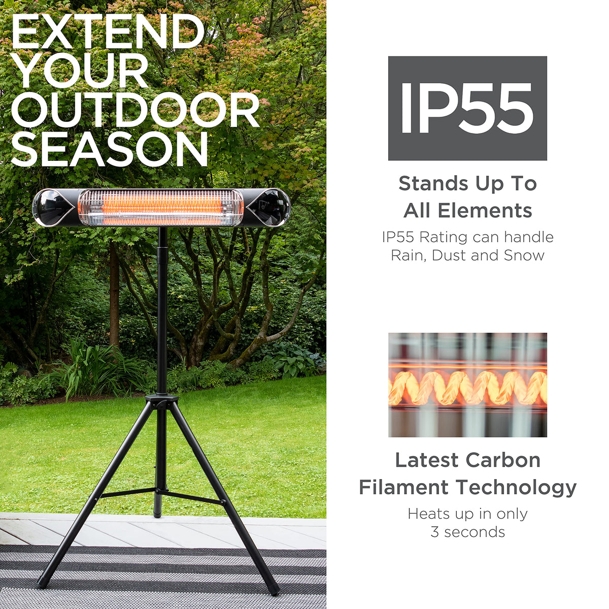Infrared Electric Patio Heater Indoor Outdoor Portable Wall Garage Heater 1500W Stand Mount to Ceiling or Wall